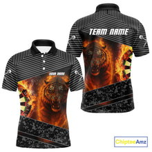 Load image into Gallery viewer, Custom Men's Darts Shirts With Fiery Tiger &amp; Flaming Dartboard, Darts Jersey NYN0299