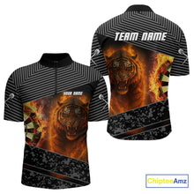 Load image into Gallery viewer, Custom Men's Darts Shirts With Fiery Tiger &amp; Flaming Dartboard, Darts Jersey NYN0299