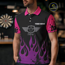 Load image into Gallery viewer, Purple Flaming &amp; Wings Dart Arrow Men's Pink Darts Shirt - Custom Name For Players NYN0565