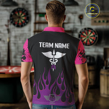 Load image into Gallery viewer, Purple Flaming &amp; Wings Dart Arrow Men's Pink Darts Shirt - Custom Name For Players NYN0565