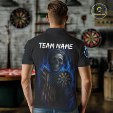 Load image into Gallery viewer, Custom Blue Flames Skeleton USA Flag Dart Men Polo Jerseys Patriotic Dart Team Shirt NYN1698