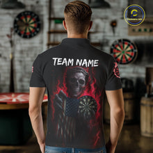 Load image into Gallery viewer, Custom Red Flames Skeleton USA Flag Dart Men Polo Jerseys Patriotic Dart Team Shirt NYN1699