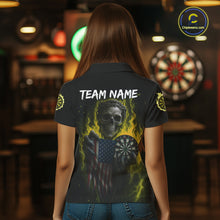 Load image into Gallery viewer, Custom Yellow Flames Skeleton USA Flag Dart Women Polo Jerseys Patriotic Dart Team Shirt NYN1700