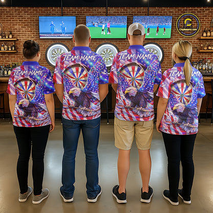 Funny Eagle Freedom Patriotic Darts Polo Shirt For Men Custom Holographic US Flag Dart Jerseys NYN2520