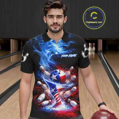 Personalized Fire Flame Texas Flag Tornado Bowling Team Shirts For Men Patriotic Bowling Gifts NYN2722