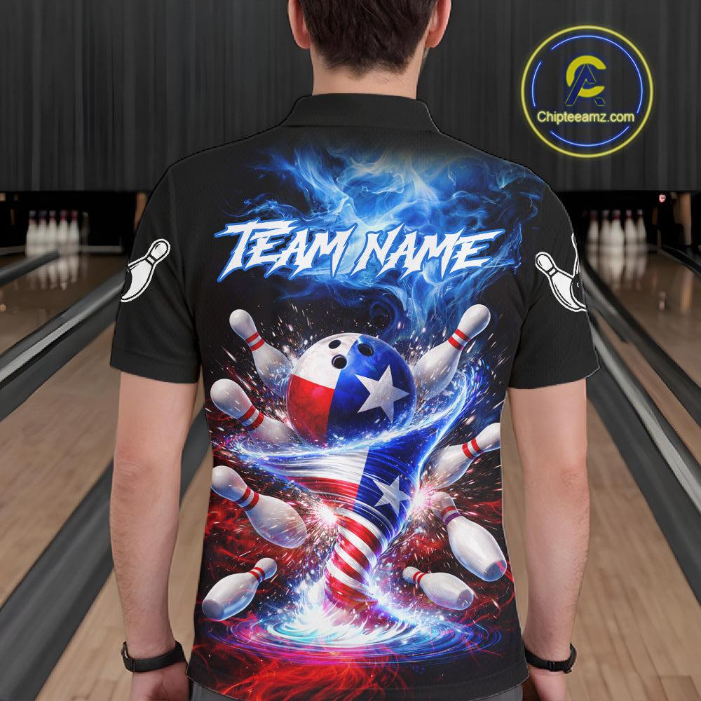 Personalized Fire Flame Texas Flag Tornado Bowling Team Shirts For Men Patriotic Bowling Gifts NYN2722