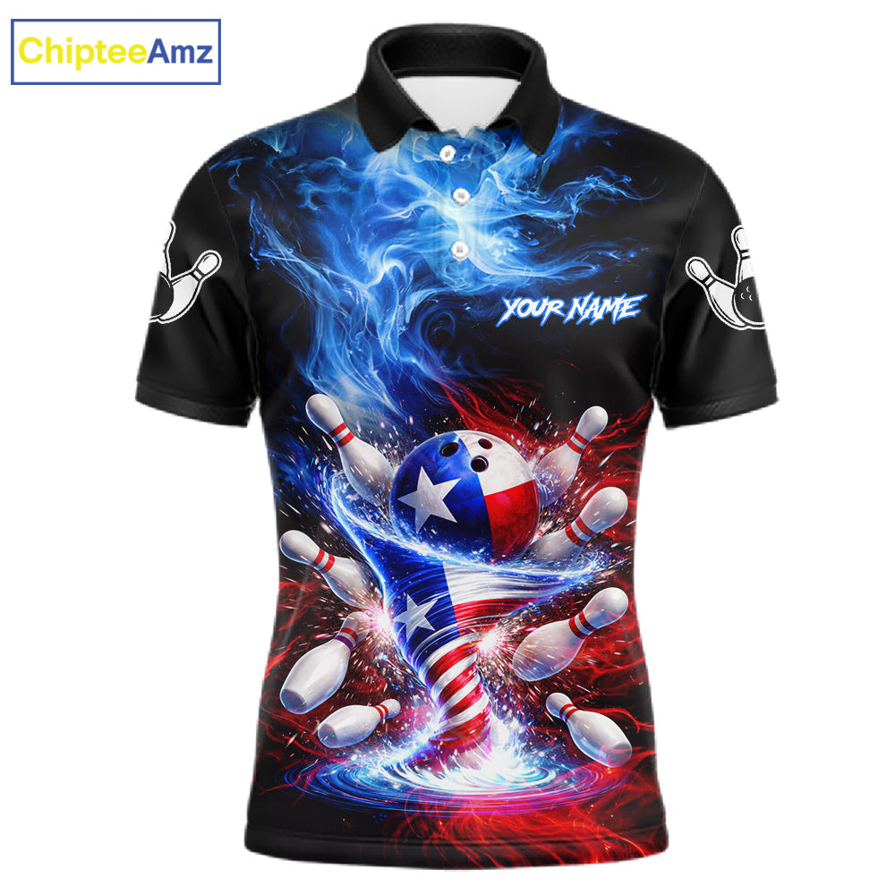 Personalized Fire Flame Texas Flag Tornado Bowling Team Shirts For Men Patriotic Bowling Gifts NYN2722