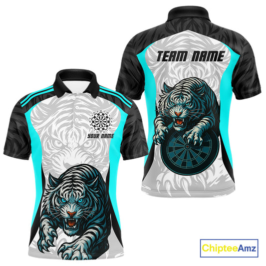 Men’s Darts Team Shirt Turquoise Tiger And Dartboard With Name Option NYN0307