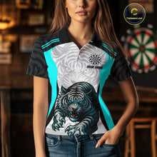 Load image into Gallery viewer, Women’s Darts Team Shirt Turquoise Tiger And Dartboard With Name Option NYN0307