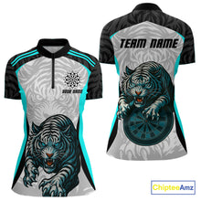 Load image into Gallery viewer, Women’s Darts Team Shirt Turquoise Tiger And Dartboard With Name Option NYN0307