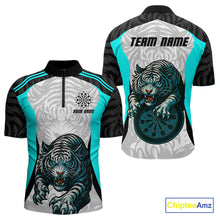 Load image into Gallery viewer, Men’s Darts Team Shirt Turquoise Tiger And Dartboard With Name Option NYN0307