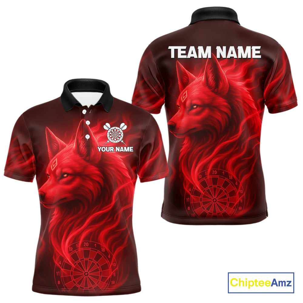 Red Flaming Wolf Dartboard Darts Shirt For Men - Custom Team Jersey For Players NYN0574