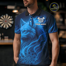 Load image into Gallery viewer, Blue Flaming Wolf Dartboard Darts Shirt For Men - Custom Team Jersey For Players NYN0575