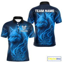 Load image into Gallery viewer, Blue Flaming Wolf Dartboard Darts Shirt For Men - Custom Team Jersey For Players NYN0575