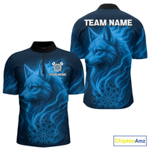 Load image into Gallery viewer, Blue Flaming Wolf Dartboard Darts Shirt For Men - Custom Team Jersey For Players NYN0575
