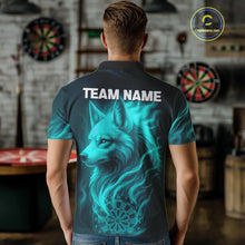 Load image into Gallery viewer, Turquoise Flaming Wolf Dartboard Darts Shirt For Men - Custom Team Jersey For Players NYN0576