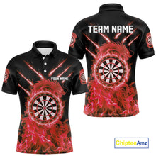 Load image into Gallery viewer, Custom Lightning Dragon Red Flames Dartboard Dart Men Polo Jerseys Dart Team Shirt NYN1702