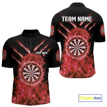 Load image into Gallery viewer, Custom Lightning Dragon Red Flames Dartboard Dart Men Quarter-Zip Jerseys Dart Team Shirt NYN1702