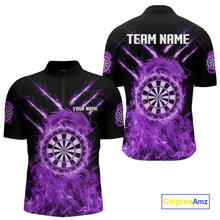 Load image into Gallery viewer, Custom Lightning Dragon Purple Flames Dartboard Dart Men Quarter-Zip Jerseys Dart Team Shirt NYN1704
