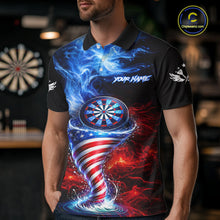 Load image into Gallery viewer, Blue &amp; Red US Flag Dartboard Tornado Men Darts Polo Shirt Custom Patriotic Dart Team Jerseys NYN2524