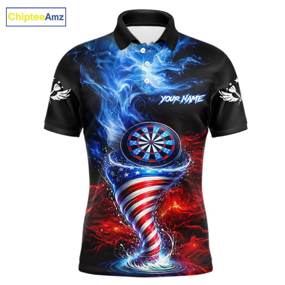 Blue & Red US Flag Dartboard Tornado Men Darts Polo Shirt Custom Patriotic Dart Team Jerseys NYN2524