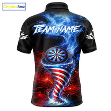 Load image into Gallery viewer, Blue &amp; Red US Flag Dartboard Tornado Men Darts Polo Shirt Custom Patriotic Dart Team Jerseys NYN2524