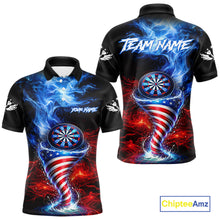 Load image into Gallery viewer, Blue &amp; Red US Flag Dartboard Tornado Men Darts Polo Shirt Custom Patriotic Dart Team Jerseys NYN2524