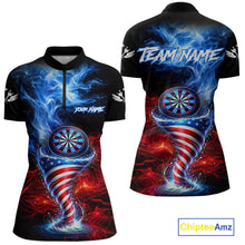Load image into Gallery viewer, Blue &amp; Red US Flag Dartboard Tornado Women Darts Quarter-Zip Shirt Custom Patriotic Dart Team Jerseys NYN2524