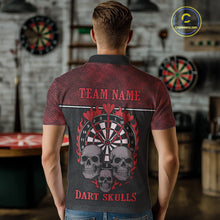 Load image into Gallery viewer, Men’s Custom Darts Shirt With Flaming Darts &amp; Skulls And Crimson Halftone Pattern NYN0314