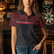 Load image into Gallery viewer, Women’s Custom Darts Shirt With Flaming Darts &amp; Skulls And Crimson Halftone Pattern NYN0314