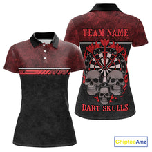 Load image into Gallery viewer, Women’s Custom Darts Shirt With Flaming Darts &amp; Skulls And Crimson Halftone Pattern NYN0314