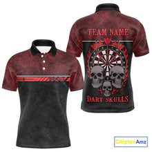 Load image into Gallery viewer, Men’s Custom Darts Shirt With Flaming Darts &amp; Skulls And Crimson Halftone Pattern NYN0314
