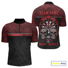 Load image into Gallery viewer, Men’s Custom Darts Shirt With Flaming Darts &amp; Skulls And Crimson Halftone Pattern NYN0314