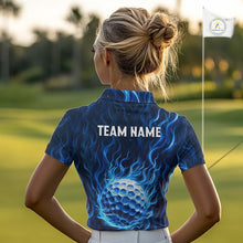 Load image into Gallery viewer, Womens Golf Polo Shirt Personalized Fire Flame Golf Ball Clothing Golf Tops For Golfers | Blue NYN3259
