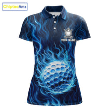 Load image into Gallery viewer, Womens Golf Polo Shirt Personalized Fire Flame Golf Ball Clothing Golf Tops For Golfers | Blue NYN3259
