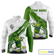 Load image into Gallery viewer, Funny Pickle Mens Golf Polo Team Shirt Custom Green And White Grunge Clothing Golf Tops NYN3261