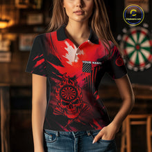 Load image into Gallery viewer, Custom Red Grunge Skull Dartboard Patriotic Dart Women Polo Jerseys US Flag Dart Shirt NYN1714