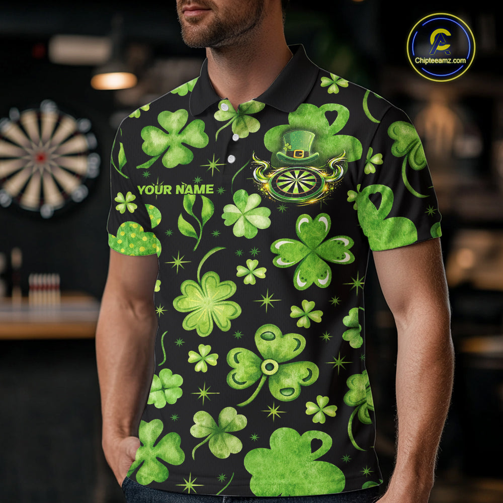 Funny Eagle Dartboard Shamrock Men Darts Polo Shirt Custom St Patrick's Day Darts Team Jersey NYN2531