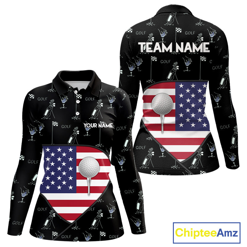 Personalized American Flag Womens Golf Polo Shirts Custom Patriotic Golf Ball Team Jerseys NYN3096