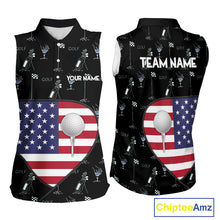 Load image into Gallery viewer, Personalized American Flag Womens Golf Sleeveless Polo Shirts Custom Patriotic Golf Ball Team Jerseys NYN3096