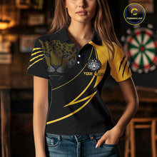 Load image into Gallery viewer, Women's Custom Darts Shirt - Yellow Panther With Dartboard &amp; Arrow | Personalized Name NYN0323