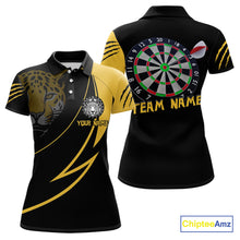 Load image into Gallery viewer, Women's Custom Darts Shirt - Yellow Panther With Dartboard &amp; Arrow | Personalized Name NYN0323