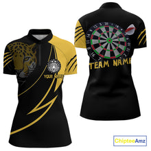 Load image into Gallery viewer, Women's Custom Darts Shirt - Yellow Panther With Dartboard &amp; Arrow | Personalized Name NYN0323