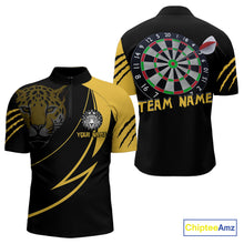 Load image into Gallery viewer, Men's Custom Darts Shirt - Yellow Panther With Dartboard &amp; Arrow | Personalized Name NYN0323