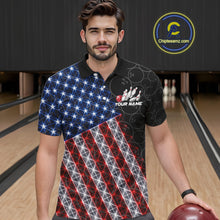 Load image into Gallery viewer, Lightning American Flag Black Bowling Shirts For Men Custom Patriotic Team Bowling Jersey NYN3272
