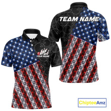 Load image into Gallery viewer, Lightning American Flag Black Bowling Shirts For Men Custom Patriotic Team Bowling Jersey NYN3272