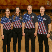 Load image into Gallery viewer, Lightning American Flag Black Bowling Shirts For Men Custom Patriotic Team Bowling Jersey NYN3272