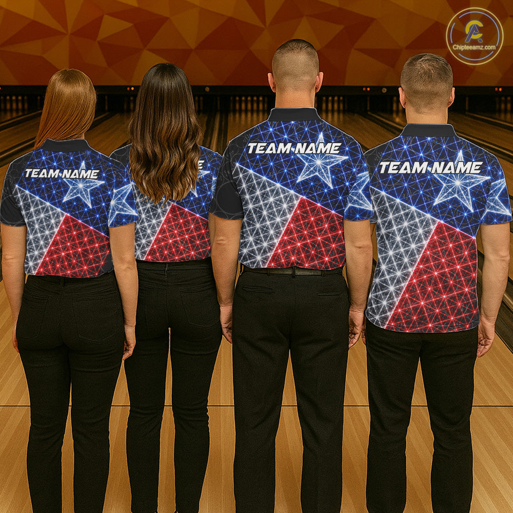 Lightning Texas Flag Black Bowling Shirts For Men Custom Patriotic Team Bowling Jersey NYN3273
