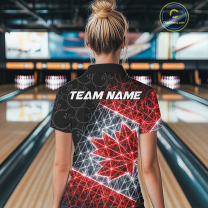 Lightning Canada Flag Black Bowling Shirts For Women Custom Patriotic Team Bowling Jersey NYN3274