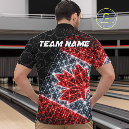 Lightning Canada Flag Black Bowling Shirts For Men Custom Patriotic Team Bowling Jersey NYN3274